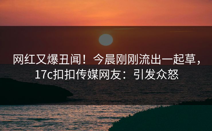 网红又爆丑闻！今晨刚刚流出一起草，17c扣扣传媒网友：引发众怒