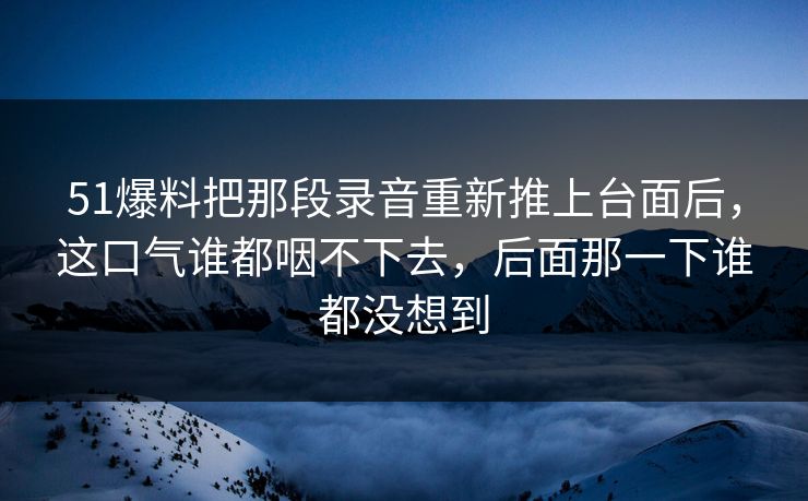 51爆料把那段录音重新推上台面后，这口气谁都咽不下去，后面那一下谁都没想到